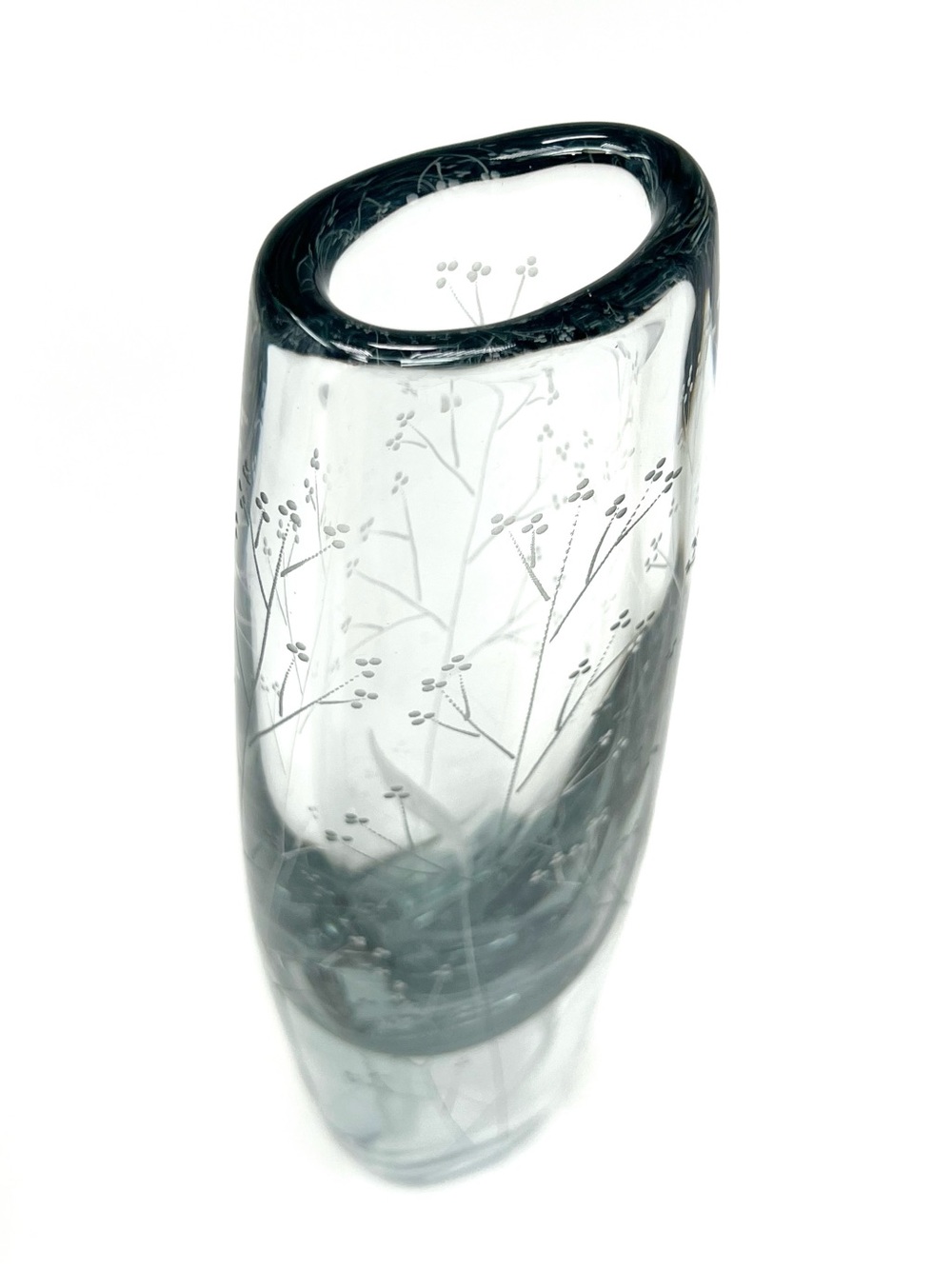 Vintage MCM Signed Strömberg Art Vase with Etched Floral Design B936 EUC